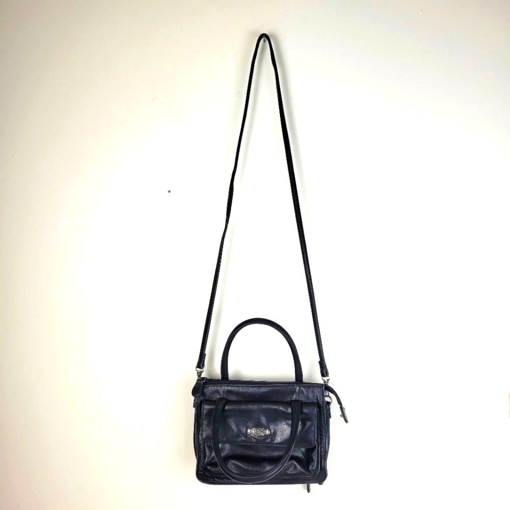Small Black Leather Cross Body Compact purse handles long strap office classic - Picture 13 of 13